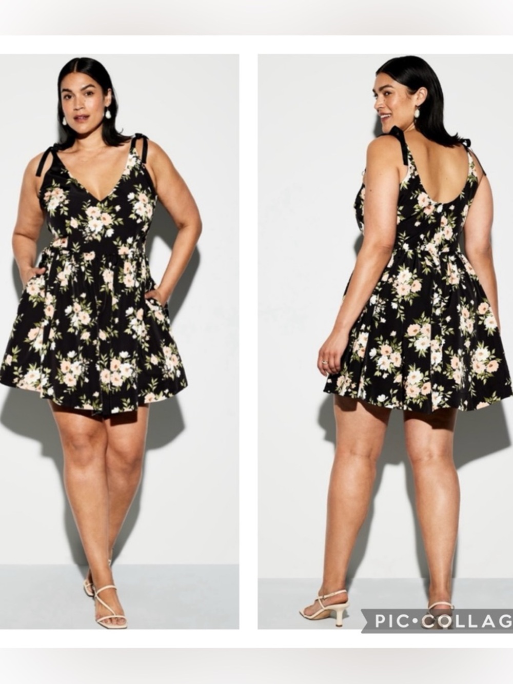 NWT The Occasion by Old Navy Fit & Flare Taffeta Black Floral Mini Dress